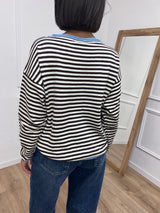 MAGLIA RIGATA SCATOLETTA COLLO CONTRASTO MORO/CIELO SUSY MIX