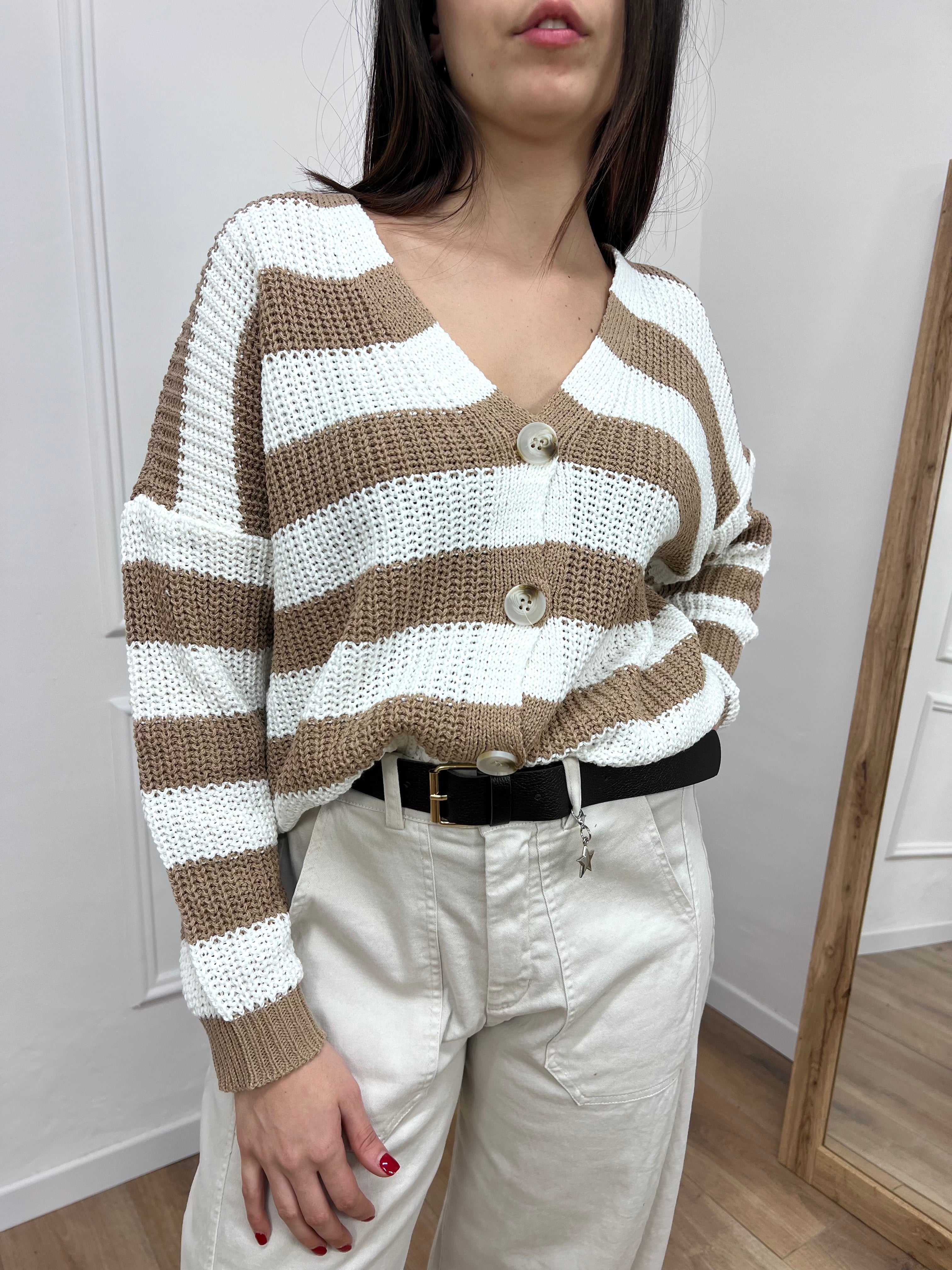 CARDIGAN FILO RIGATO BOTTONI CHIARA CORDA SUSY MIX