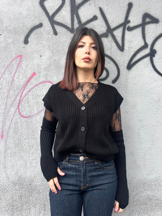 SUSY MIX GILET BOTTONI CON MANICOTTI BRIDGET NERO