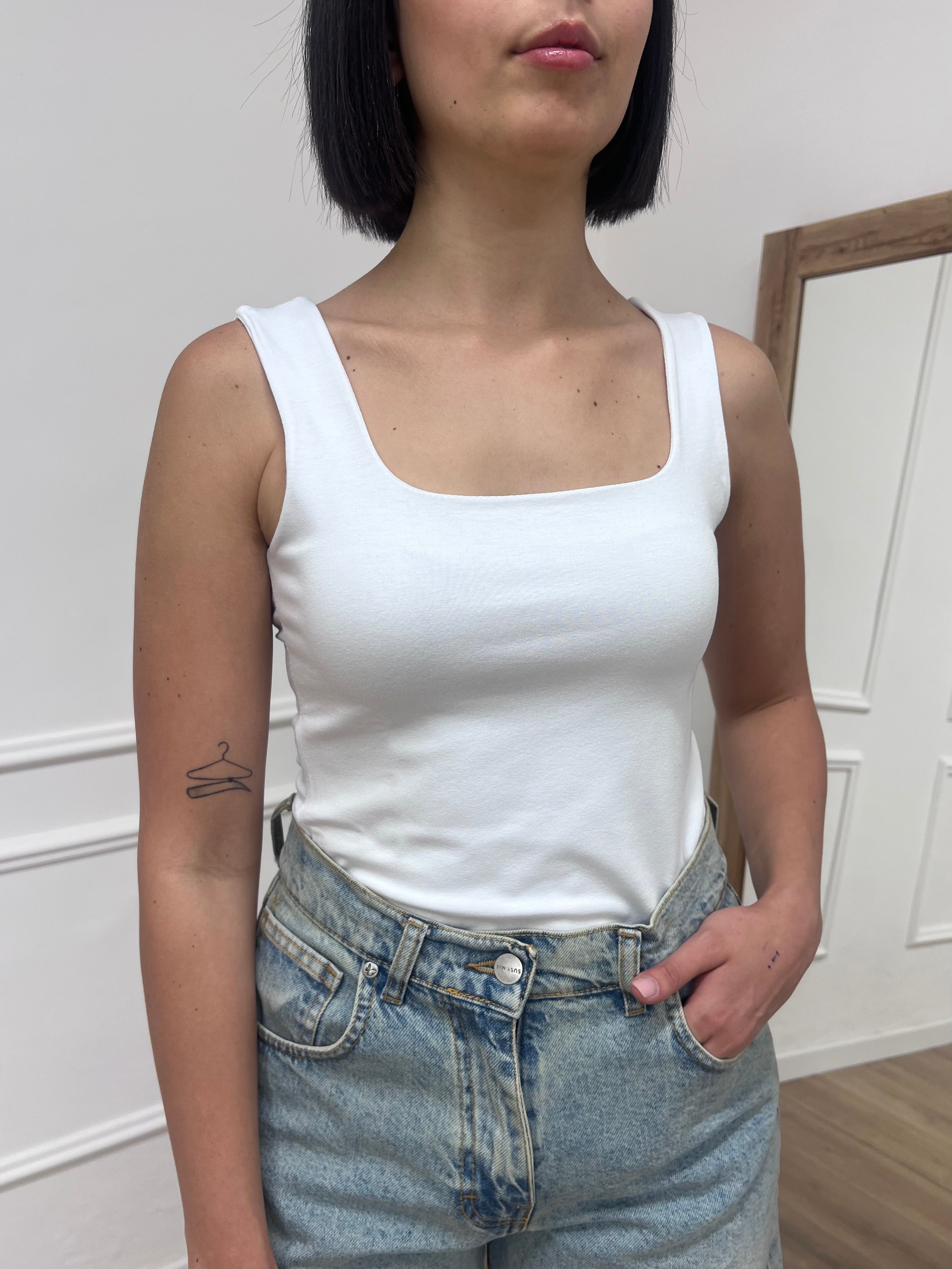 CANOTTA SCOLLO QUADRO JERSEY IRMA LATTE SUSY MIX