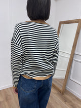 MAGLIA RIGATA SCATOLETTA COLLO CONTRASTO NERO SUSY MIX