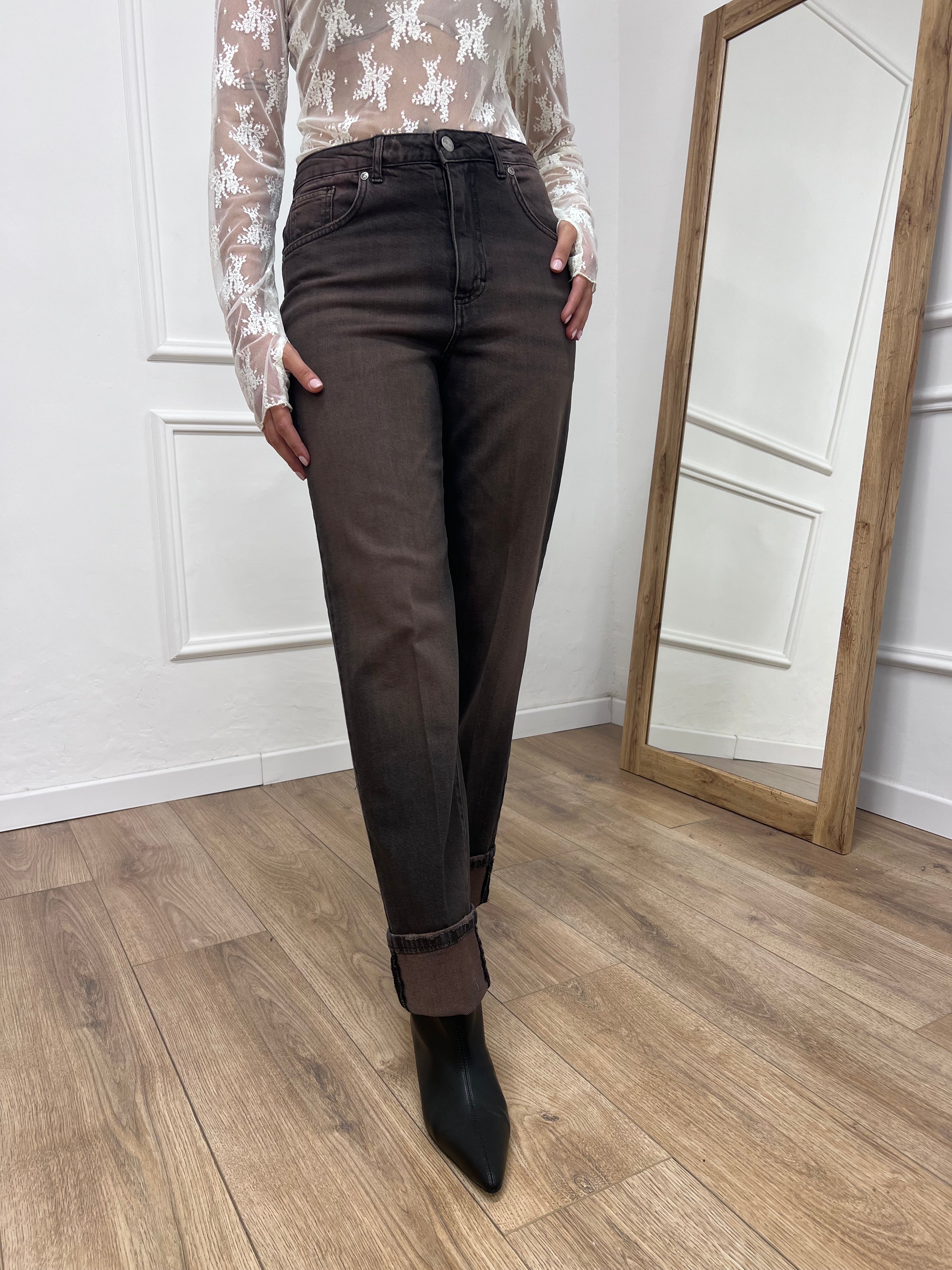 DENIM VITA ALTA CON RISVOLTO WASHED MORO SUSY MIX
