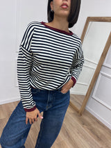 MAGLIA RIGATA SCATOLETTA COLLO CONTRASTO BLU/VINO SUSY MIX