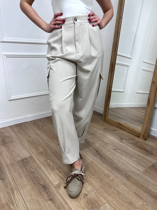 SUSY MIX PANTALONE VITA ALTA CARGO CECILIA BEIGE