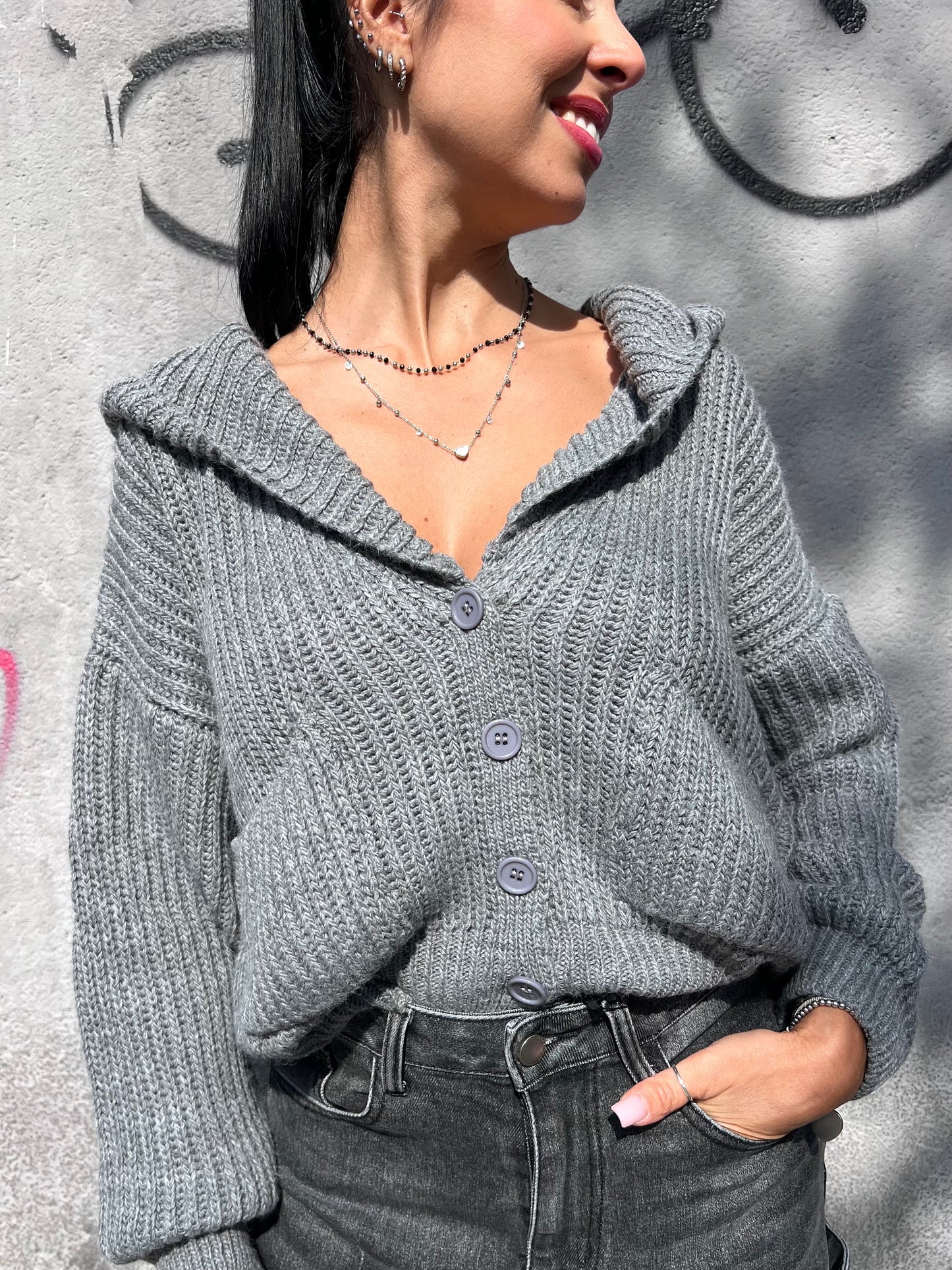 SUSY MIX CARDIGAN CROP CAPPUCCIO MOLLY GRIGIO
