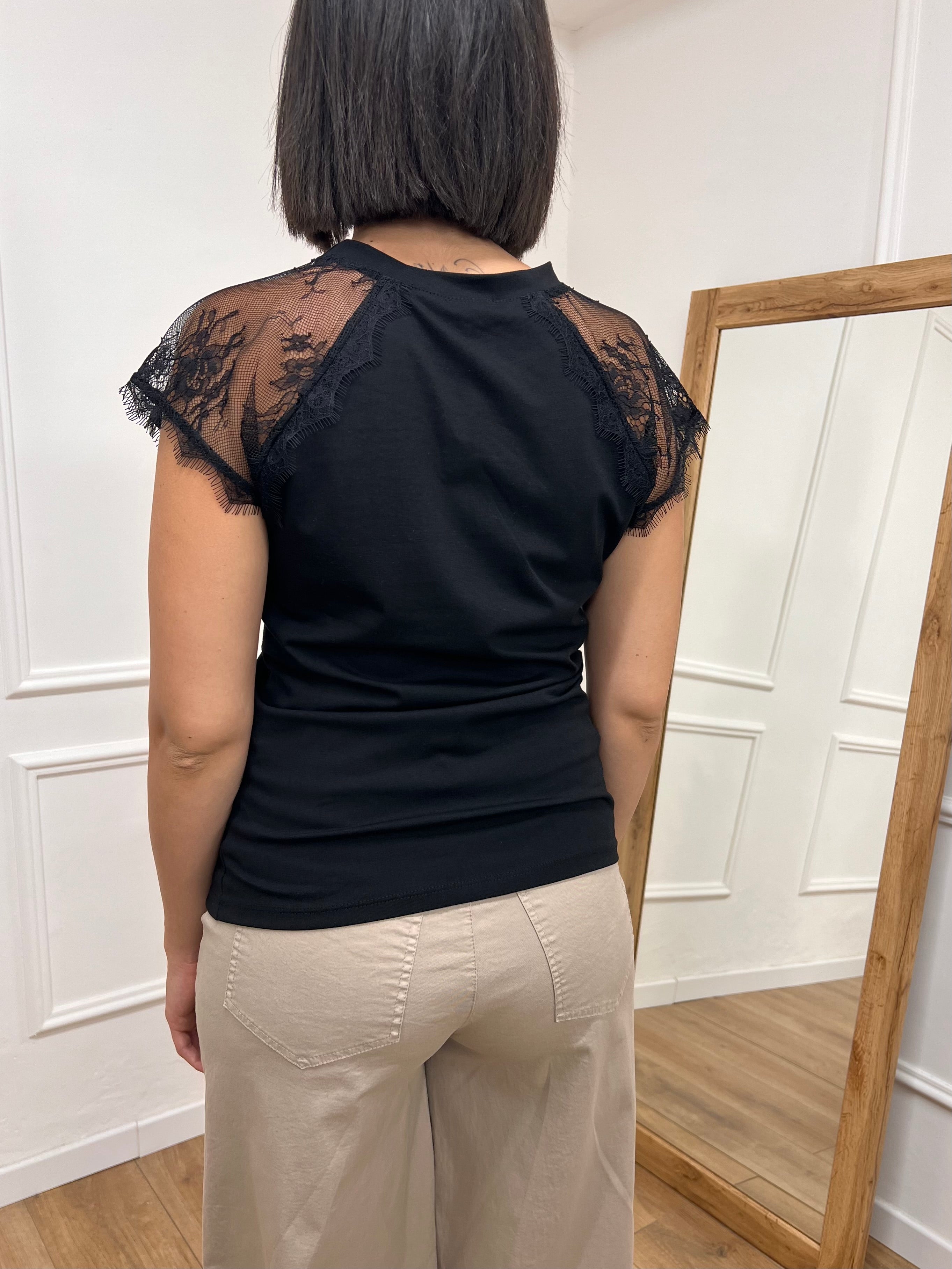 T-SHIRT FIT M/CORTA PIZZO  HELENA NERO SUSY MIX