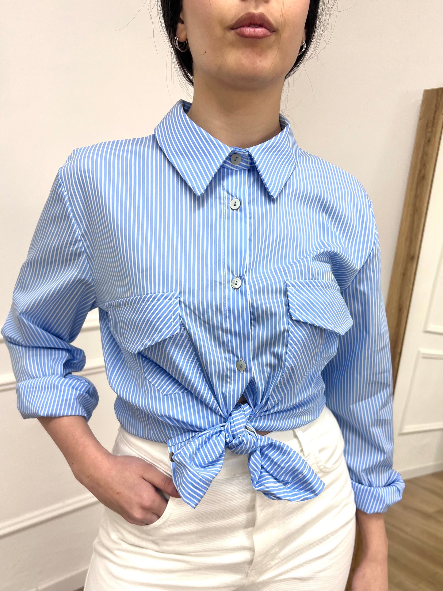 SUSY MIX CAMICIA RIGHINE TASCHE A TOPPA DORIAN CIELO