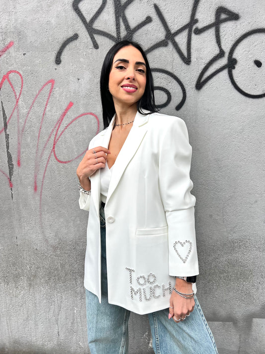SUSY MIX GIACCA MONOPETTO STRASS “TOO MUCH” BIANCO