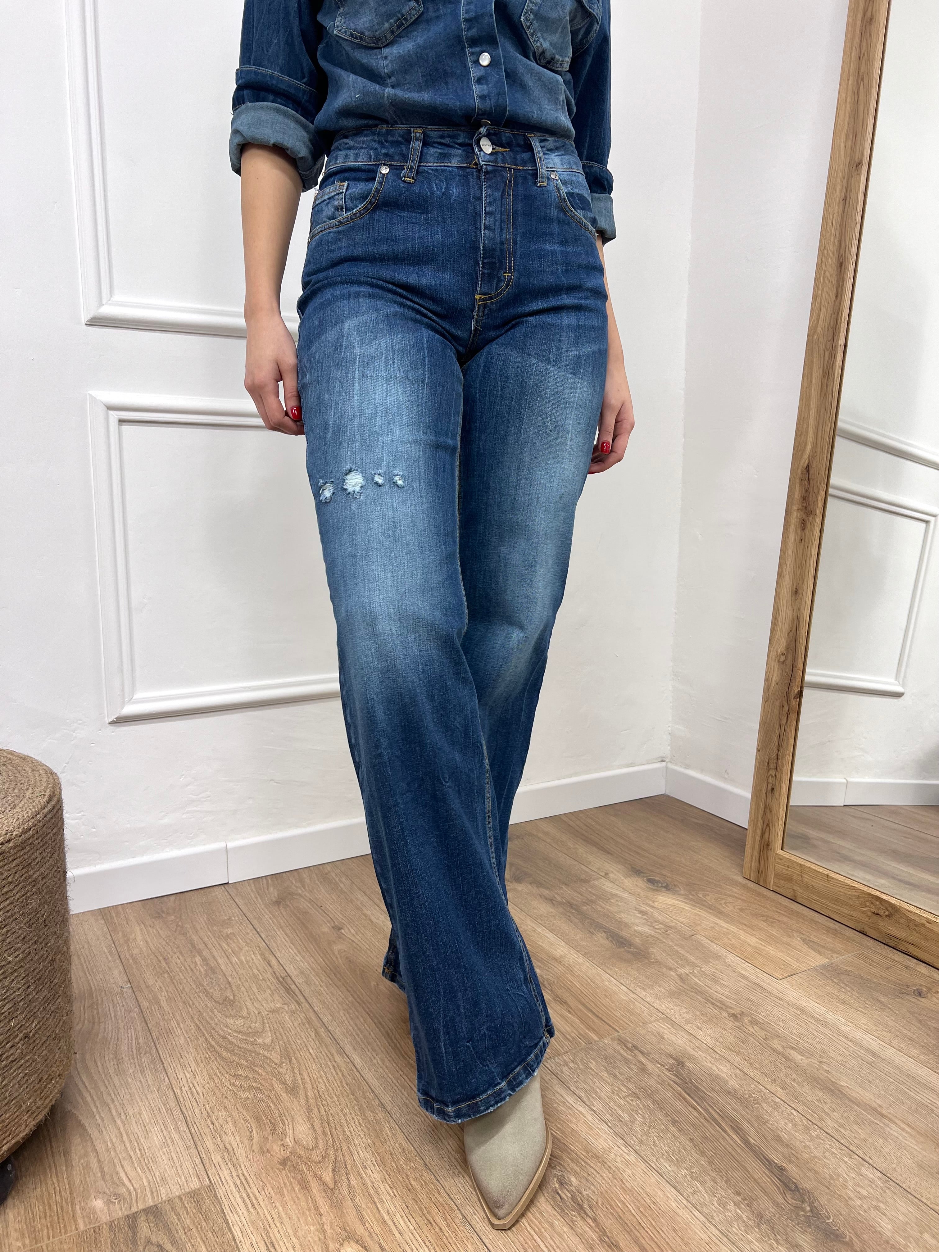 DENIM VITA ALTA STRAIGHT ROTTURE JERIKA BLU SUSY MIX