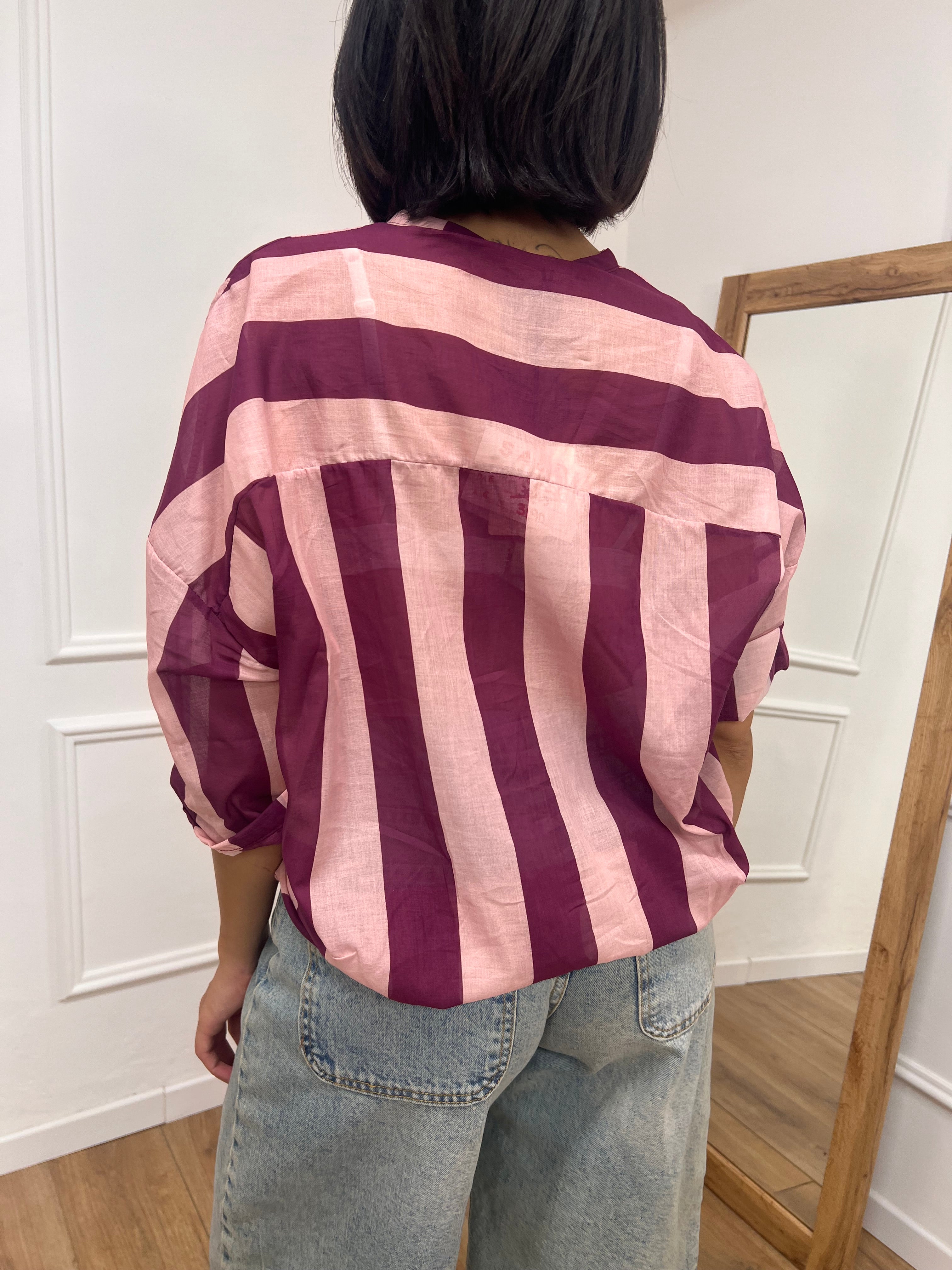 CAMICIA MUSSOLA COREANA RIGHE ROSA FICO