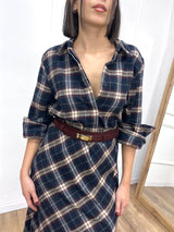 ABITO LUNGO CHECK FLANELLA PAMELA BLU MOTEL