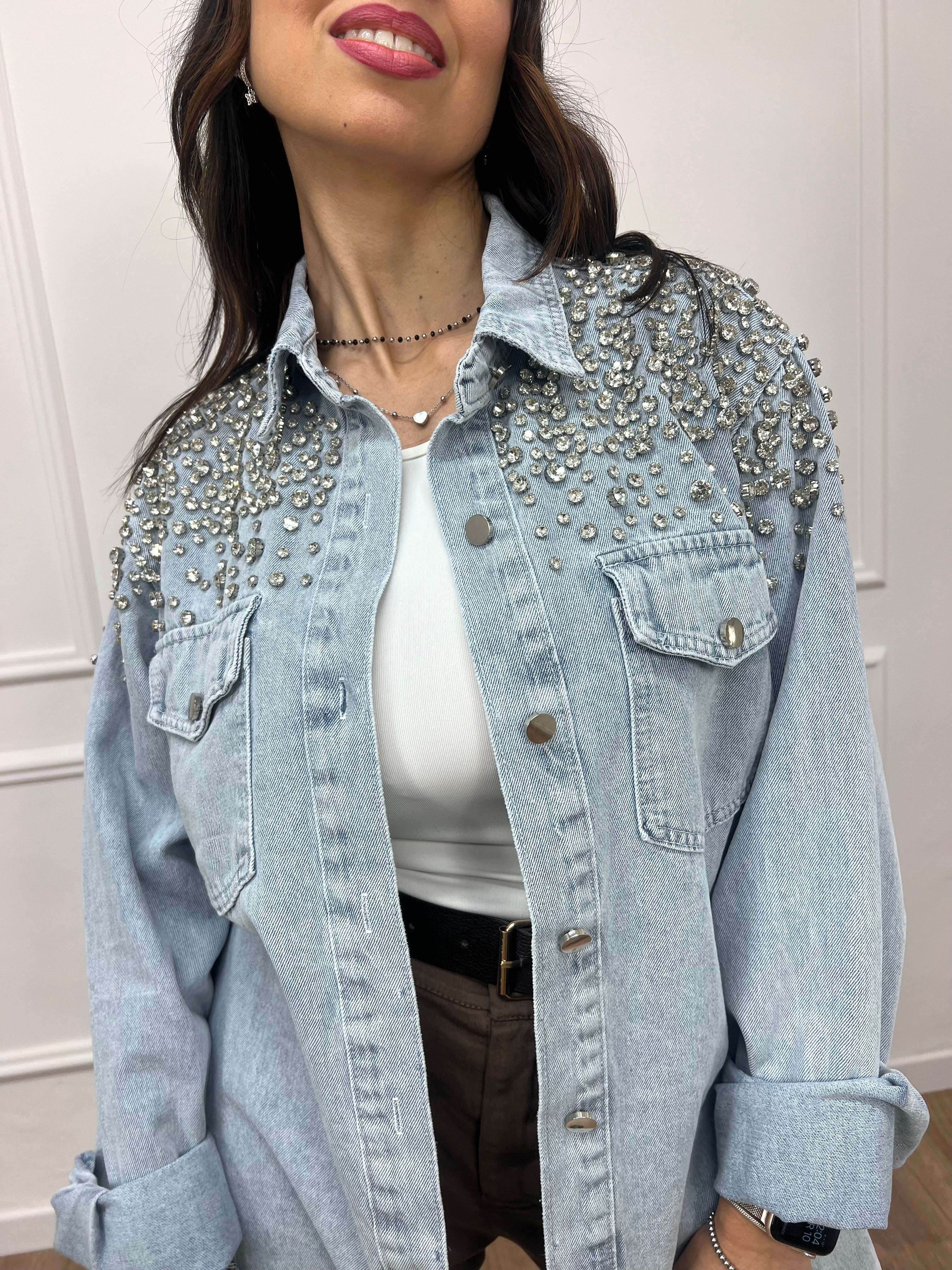 CAMICIA OVER CON CABOCHON LUCE LIGHT BLU SUSY MIX