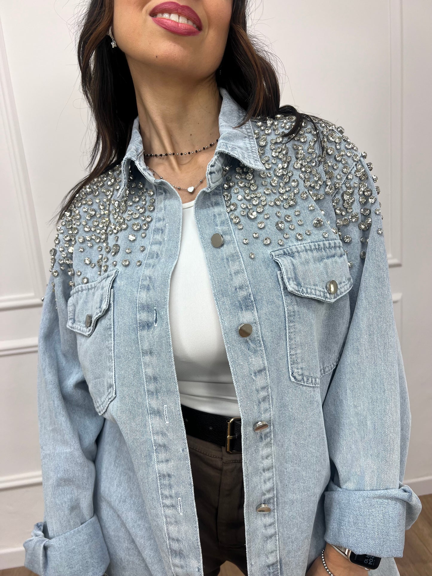 SUSY MIX CAMICIA OVER CON CABOCHON LUCE LIGHT BLU