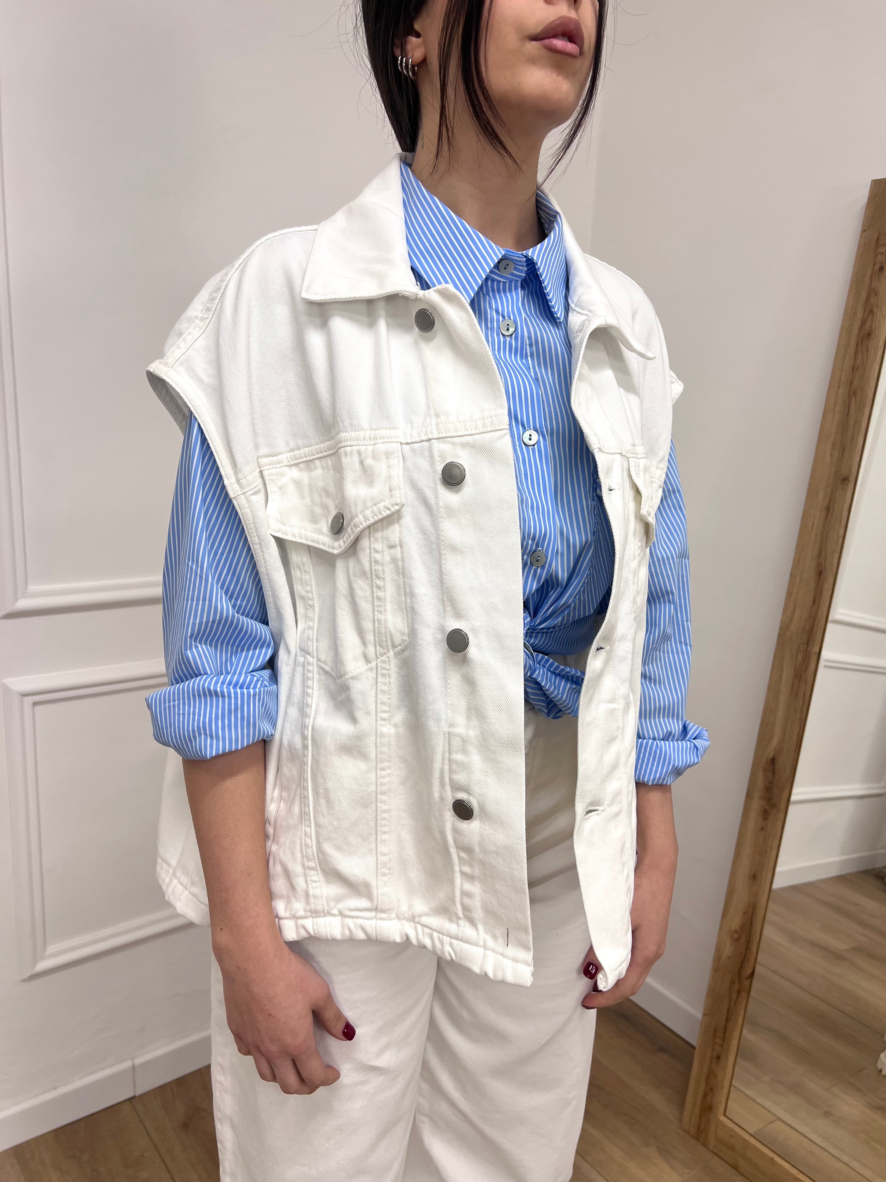 GILET OVER TELA DENIM CAMY BIANCO