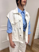 GILET OVER TELA DENIM CAMY BIANCO