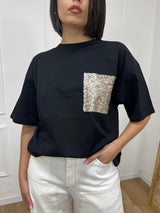 T-SHIRT M/C OVER TASCA MICRO PAILLETTES NERO SUSY MIX