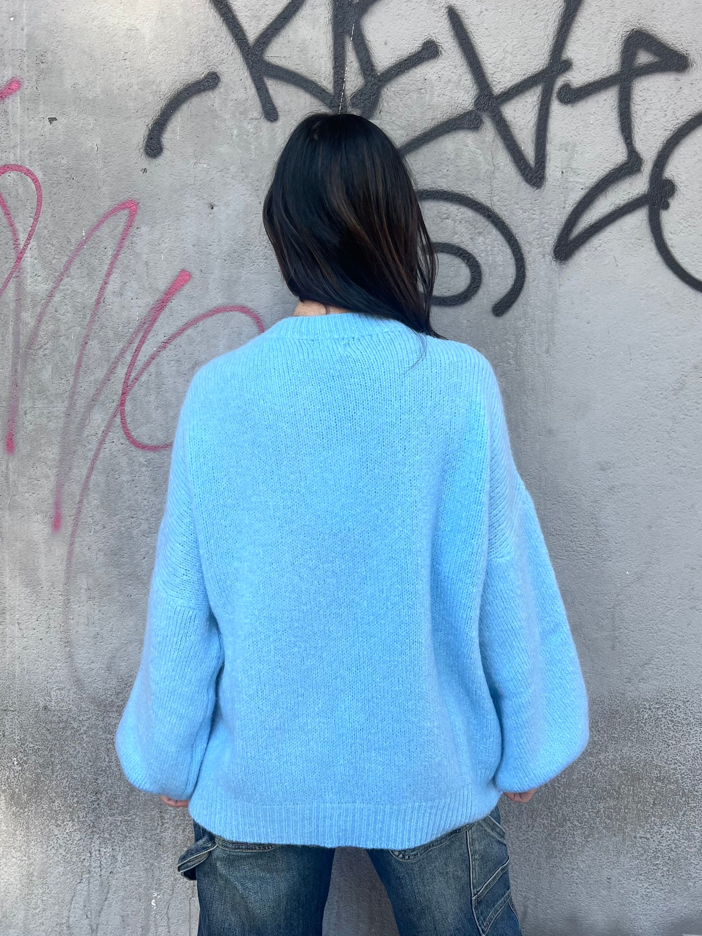 SUSY MIX MAGLIA OVER MOHAIR MANICA PALLONCINO  MIA CIELO