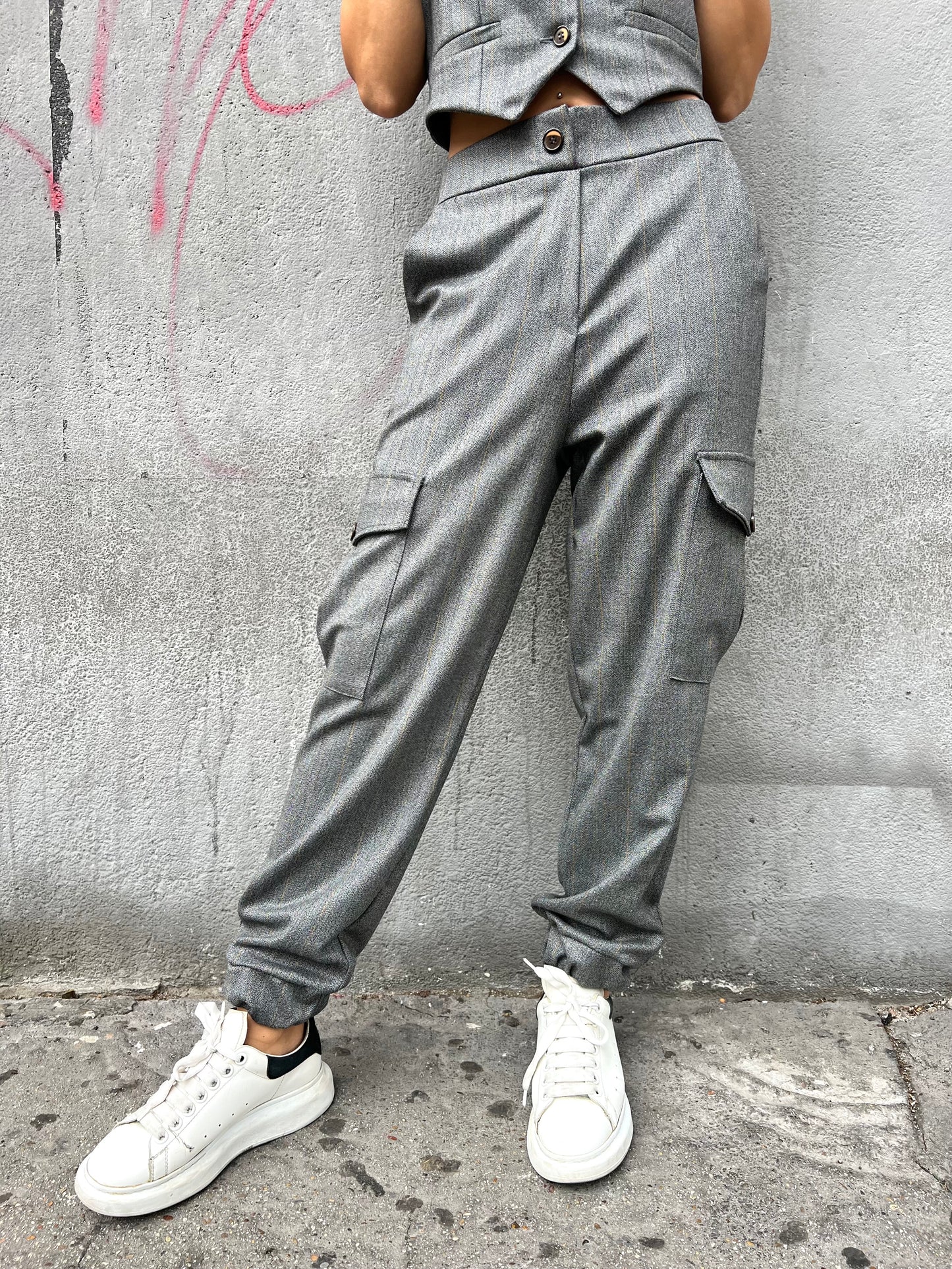 SUSY MIX PANTALONE CARGO GESSATO DENISE GRIGIO