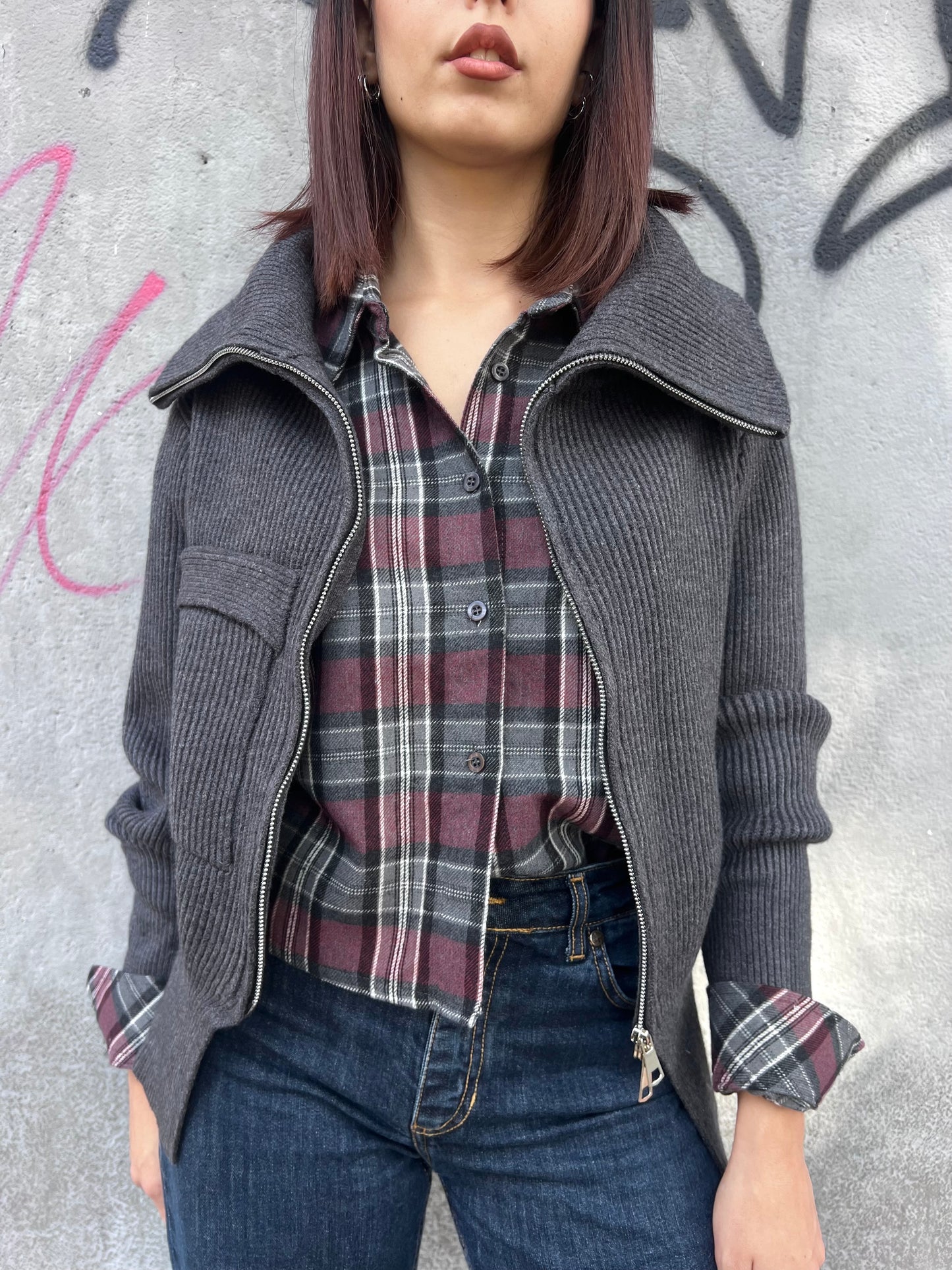 SUSY MIX CARDIGAN CERNIERA COLLO CRATERE IVANA ANTRACITE