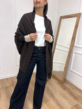 MANTELLA IN MAGLIA SPERTA CON FRANGE MORO SUSY MIX