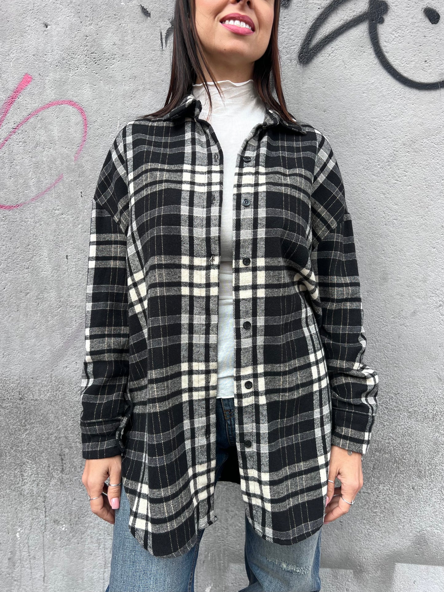 SUSY MIX CAMICIA FLANELLA CHECK MARTINA NERO