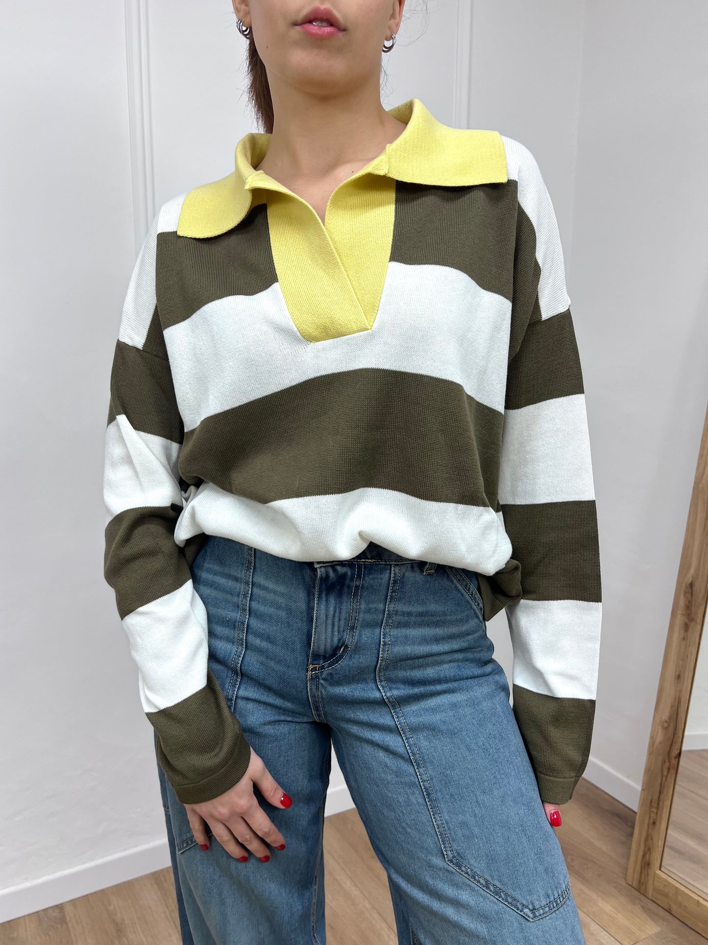 SUSY MIX MAGLIA POLO RIGATA M/LUNGA ANDREIA MILITARE