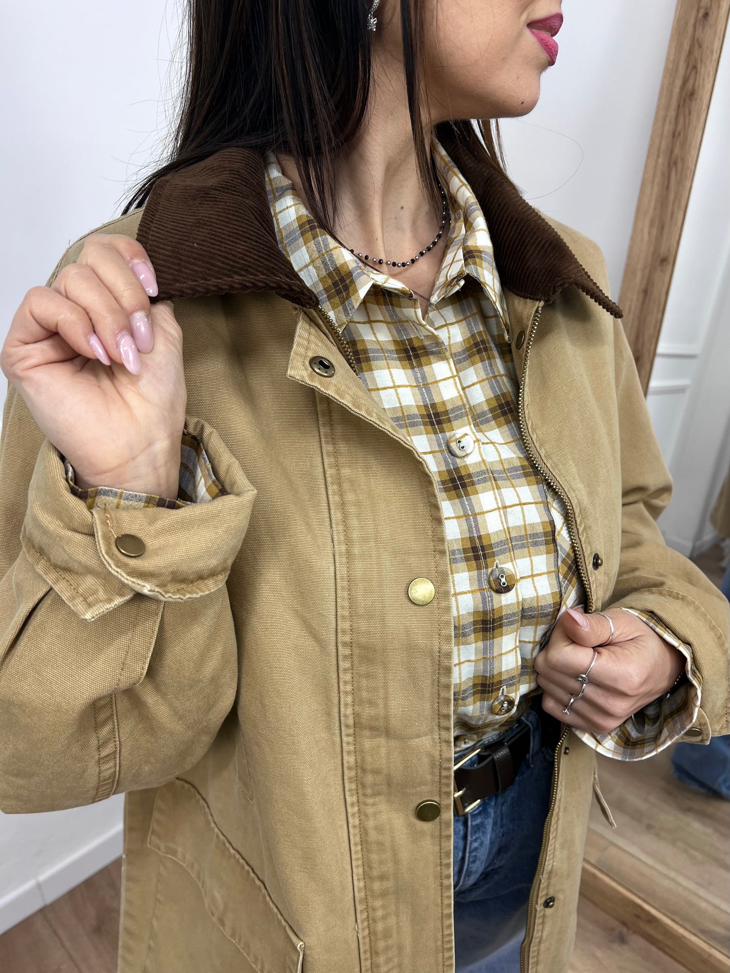 GIACCA TELA DENIM COLLETTO CONTRASTO KATE CAMMELLO