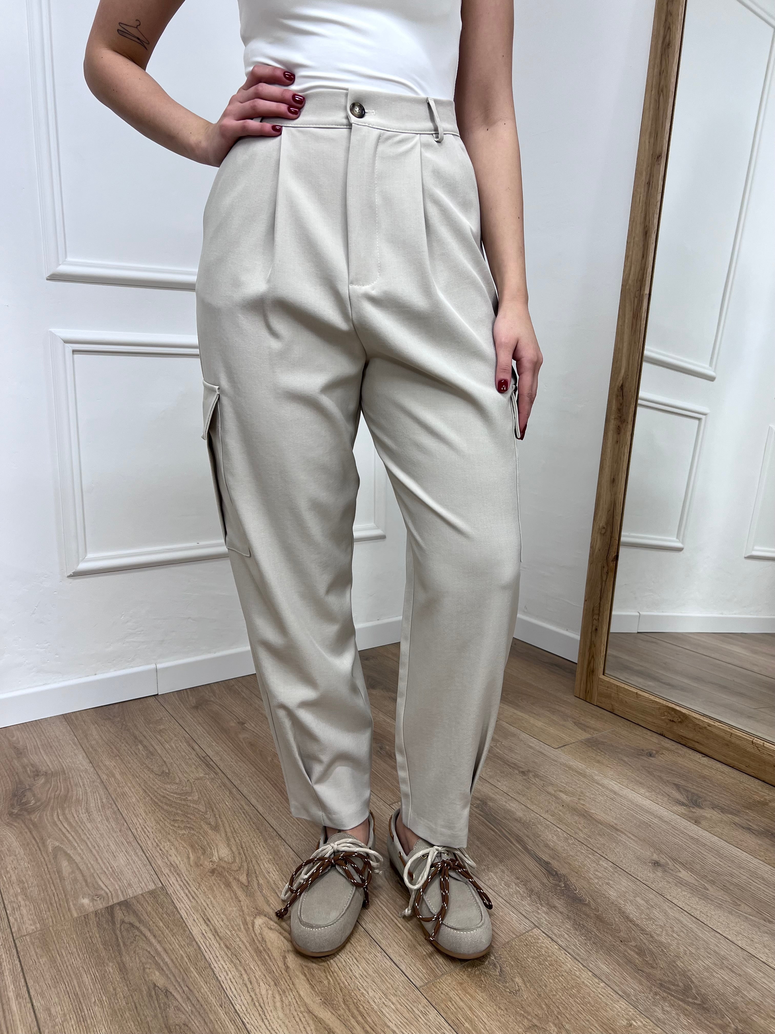 PANTALONE VITA ALTA CARGO CECILIA BEIGE