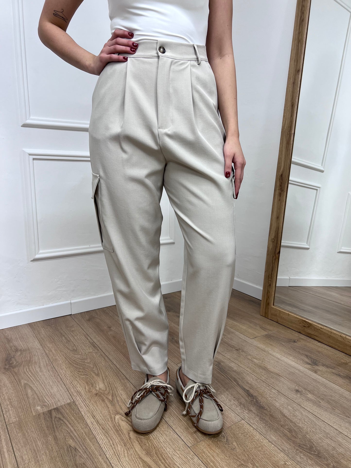 SUSY MIX PANTALONE VITA ALTA CARGO CECILIA BEIGE