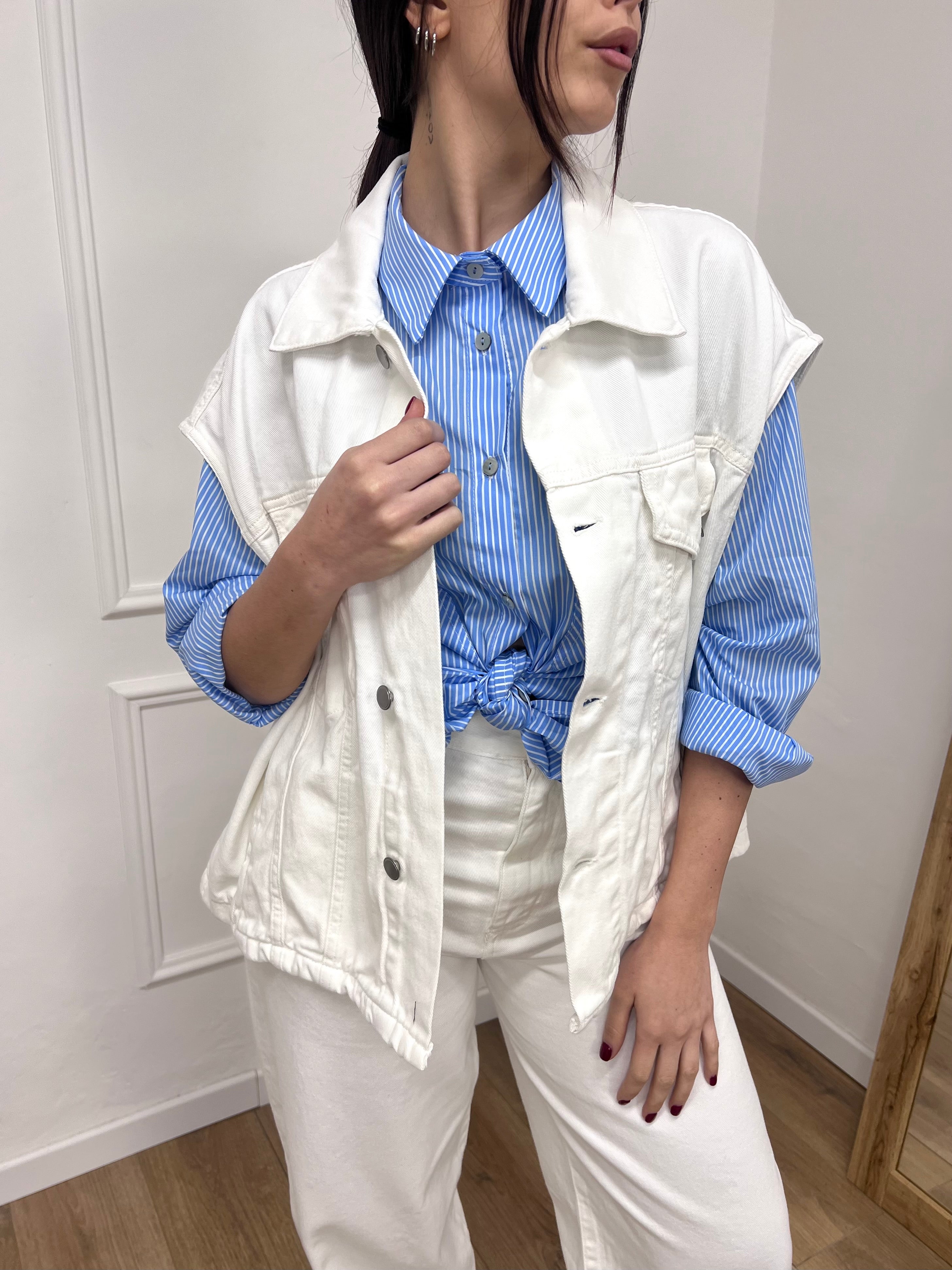 GILET OVER TELA DENIM CAMY BIANCO