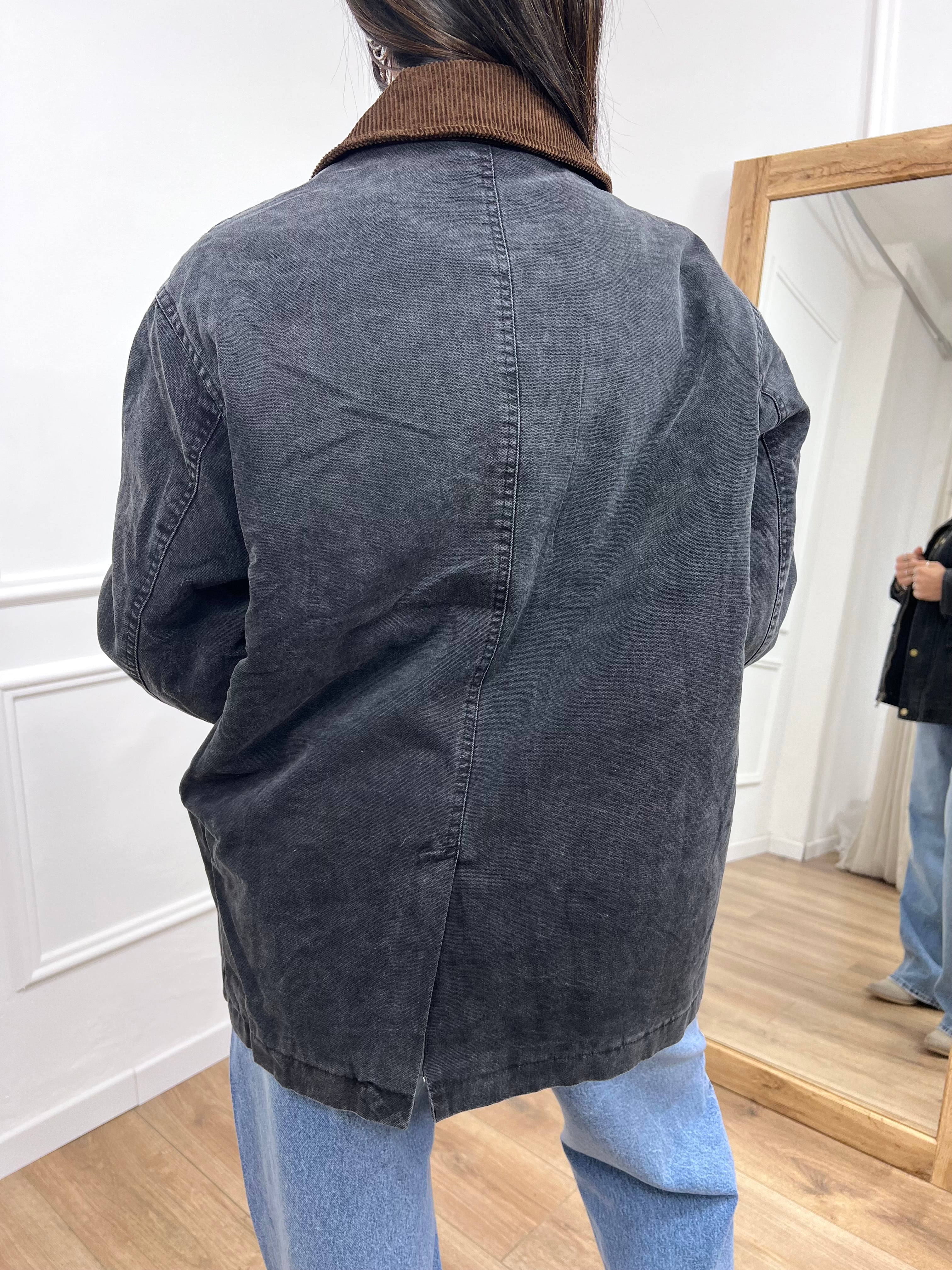 GIACCA TELA DENIM COLLETTO CONTRASTO KATE ASFALTO