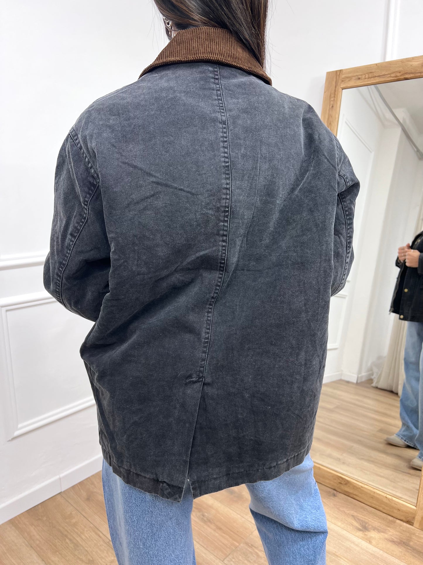 GIACCA TELA DENIM COLLETTO CONTRASTO KATE ASFALTO