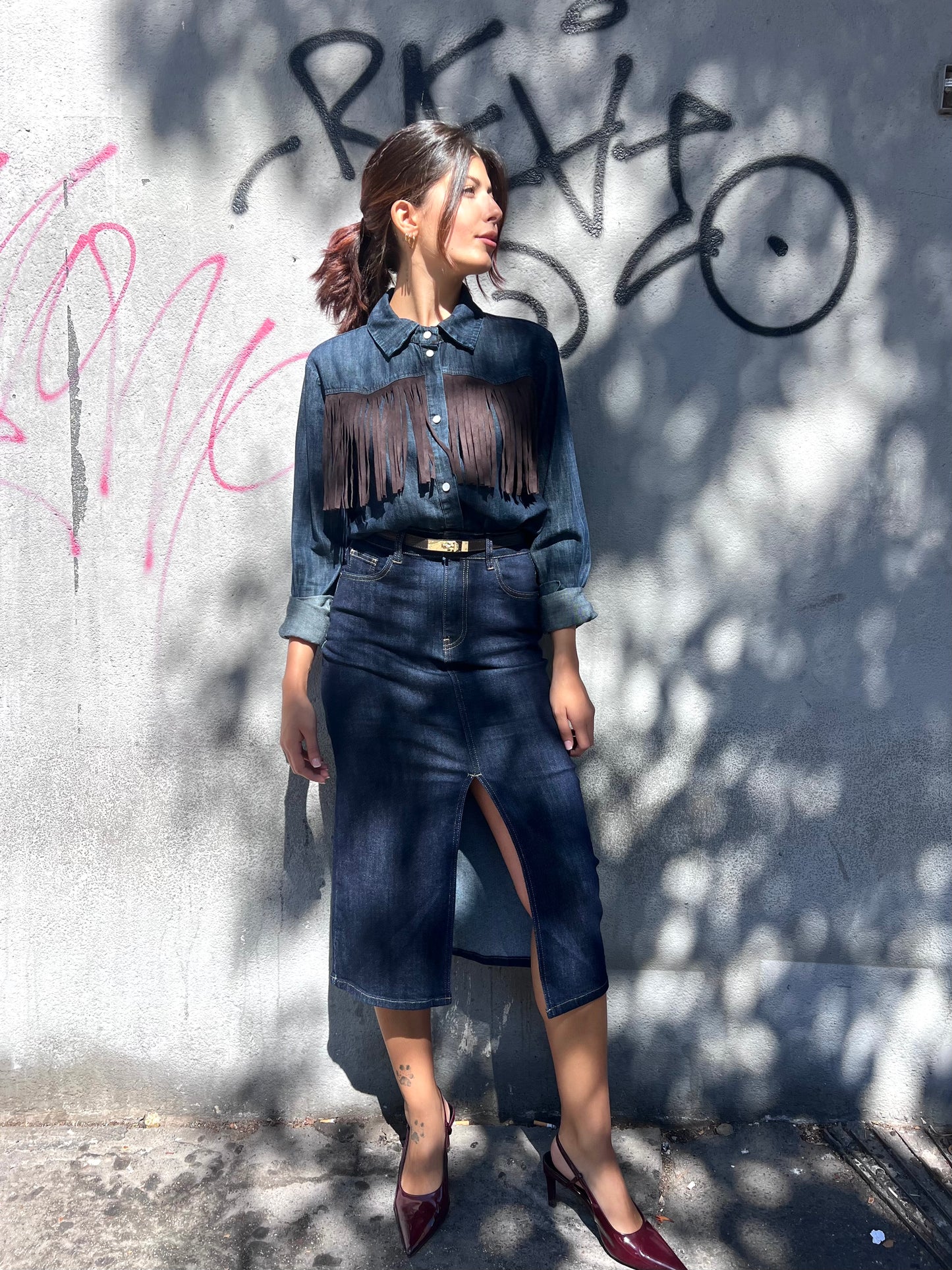 SUSY MIX CAMICIA DENIM FRANGE DESY BLU