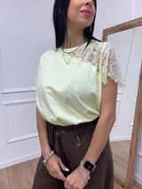 T-SHIRT M/C INSERTO PIZZO ROSITA GIALLO SUSY MIX