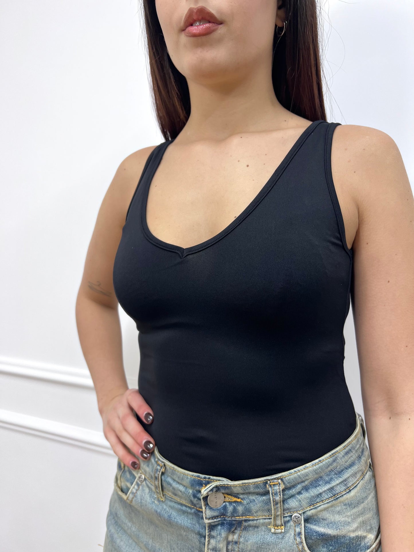 SUSY MIX BODY DOPPIO SCOLLO V TACTEL IRMA NERO