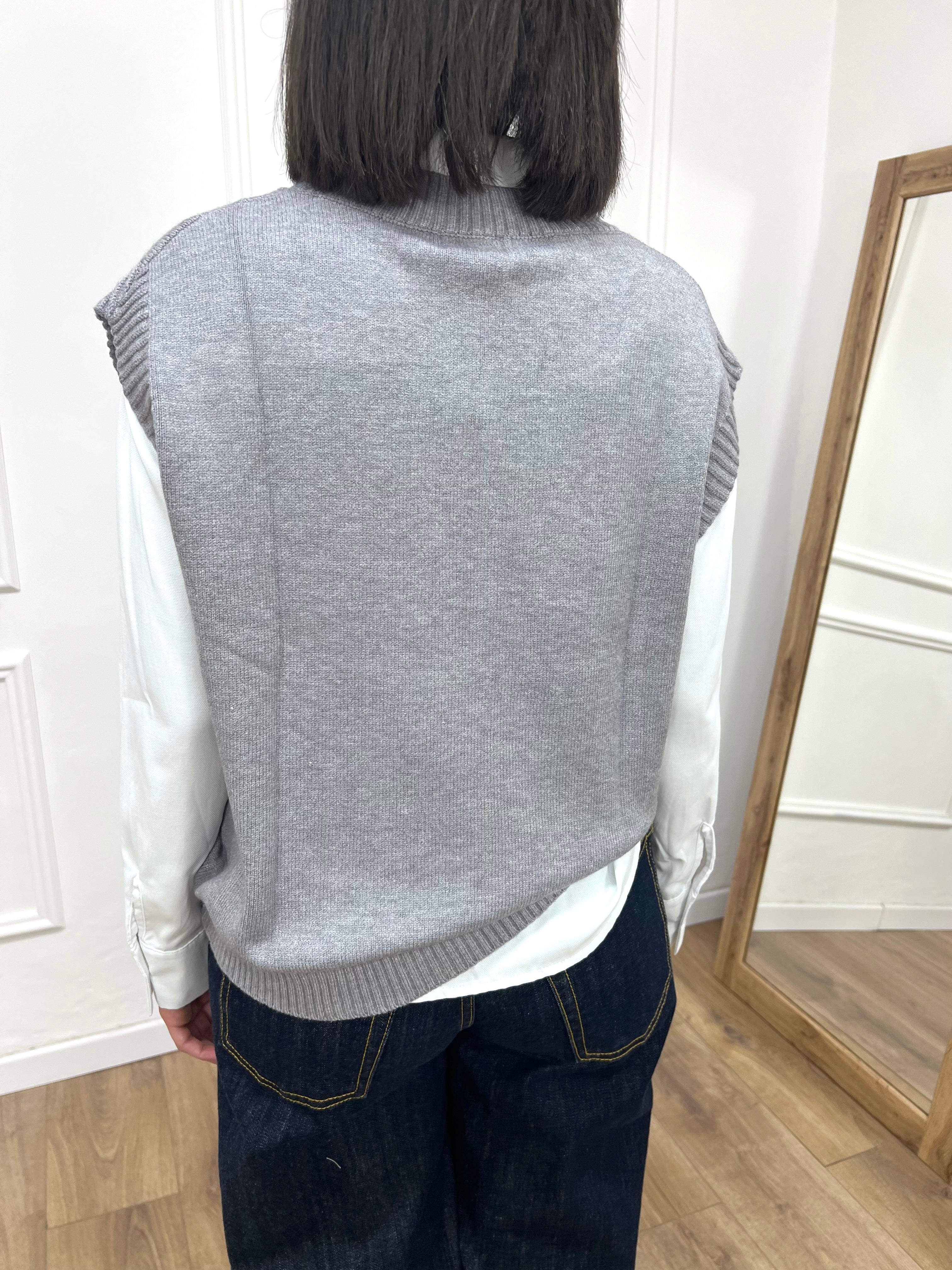 GILET IN MAGLIA SCOLLO V GRIGIO MÉLANGE SUSY MIX