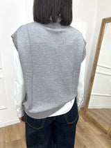 GILET IN MAGLIA SCOLLO V GRIGIO MÉLANGE SUSY MIX