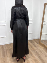 CAPPOTTO LUNGO ECOPELLE COLLO PELLICCIA MORO SUSY MIX