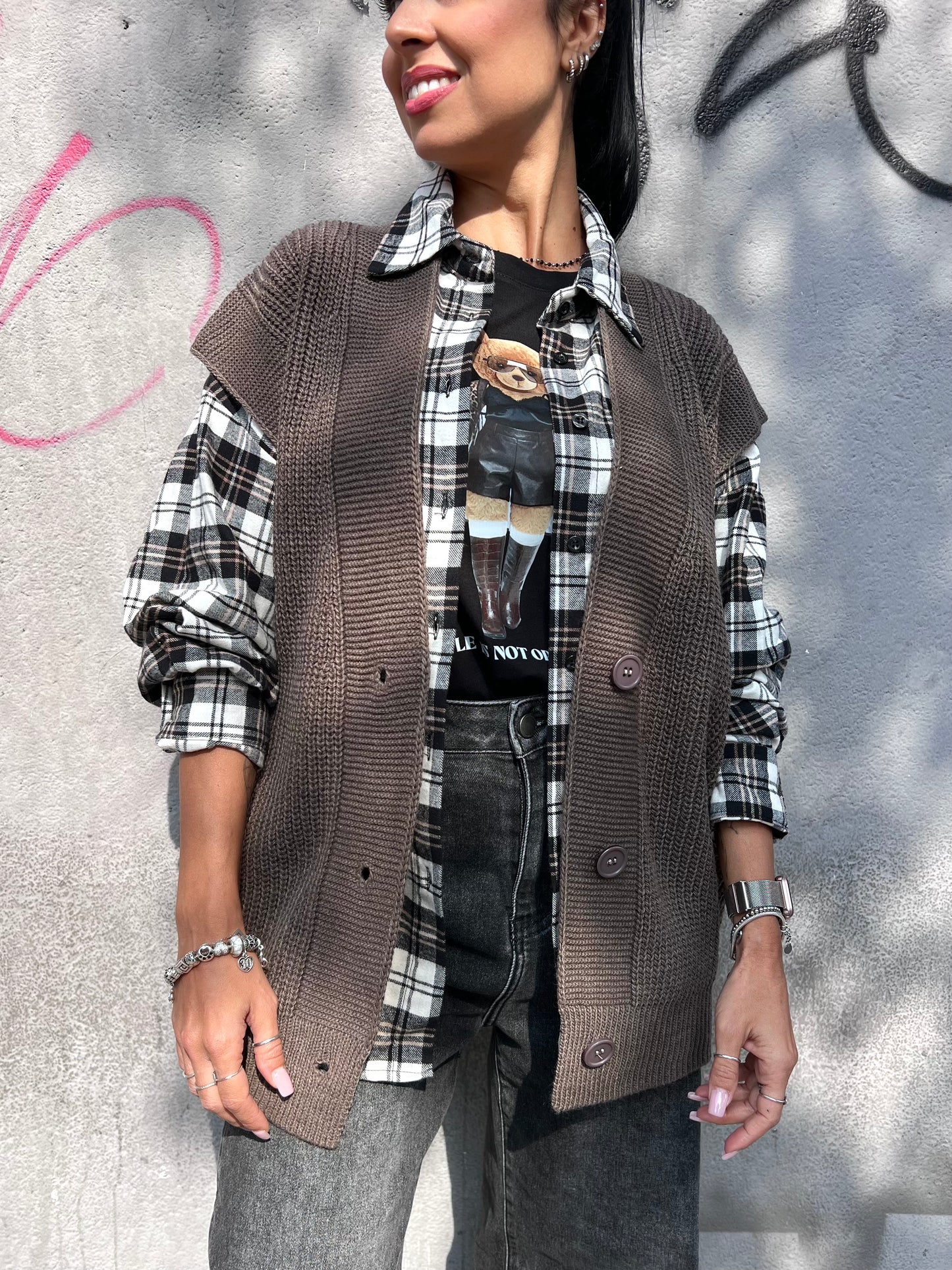 SUSY MIX GILET SCOLLO V BOTTONI YARY TORTORA