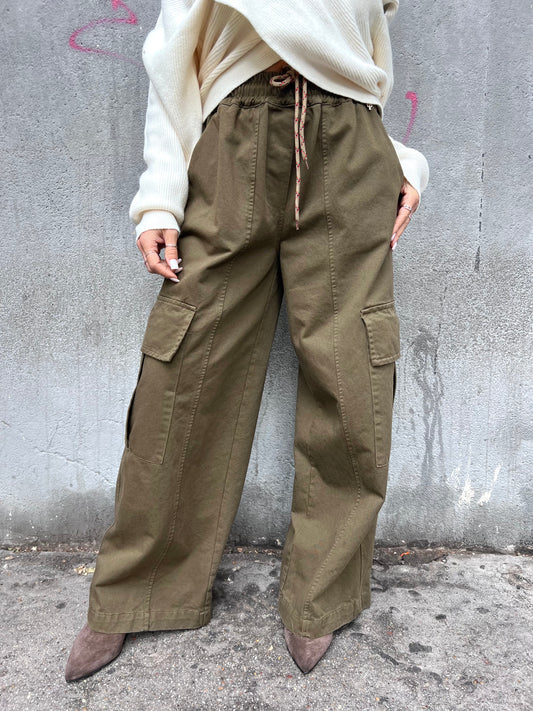 PHILIA LOFT PANTALONE CARGO LACCIO TOSCA MILITARE