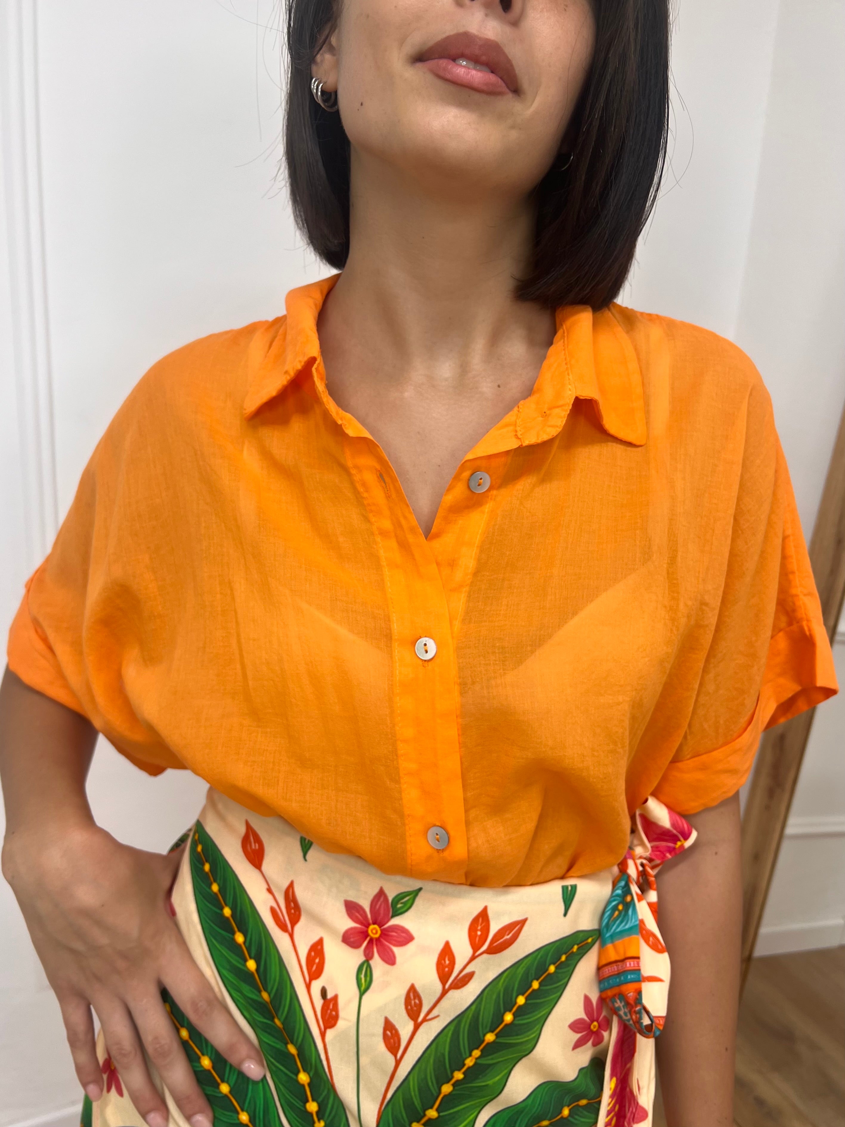 CAMICIA LUNGA MUSSOLA M/C BOTTONI JALE ARANCIO SUSY MIX