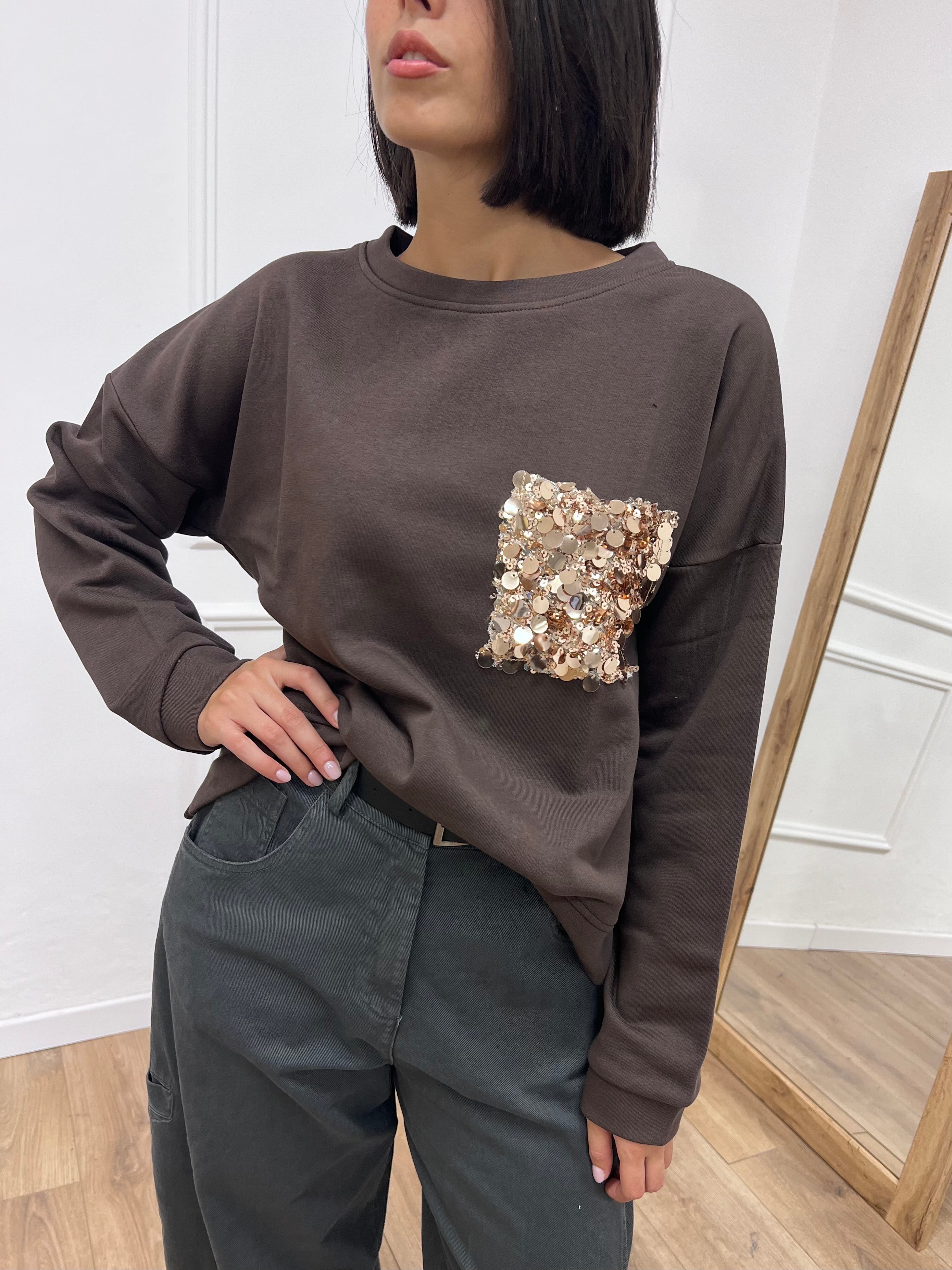 FELPA SCATOLETTA TASCA PAILLETTES MORO SUSY MIX