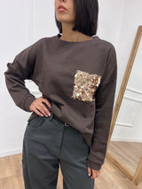 FELPA SCATOLETTA TASCA PAILLETTES MORO SUSY MIX