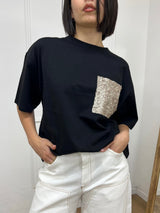 T-SHIRT M/C OVER TASCA MICRO PAILLETTES NERO SUSY MIX