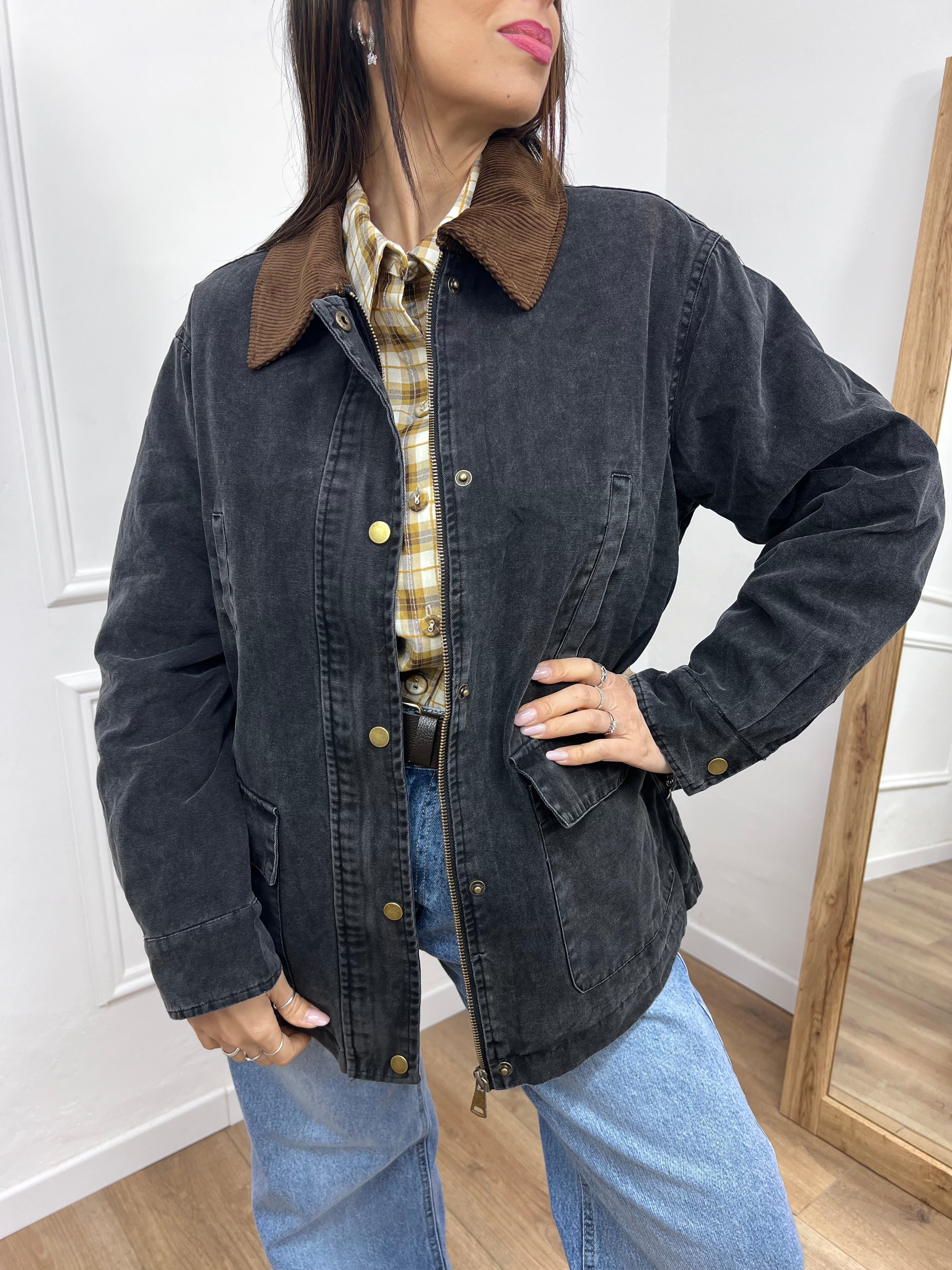 GIACCA TELA DENIM COLLETTO CONTRASTO KATE ASFALTO