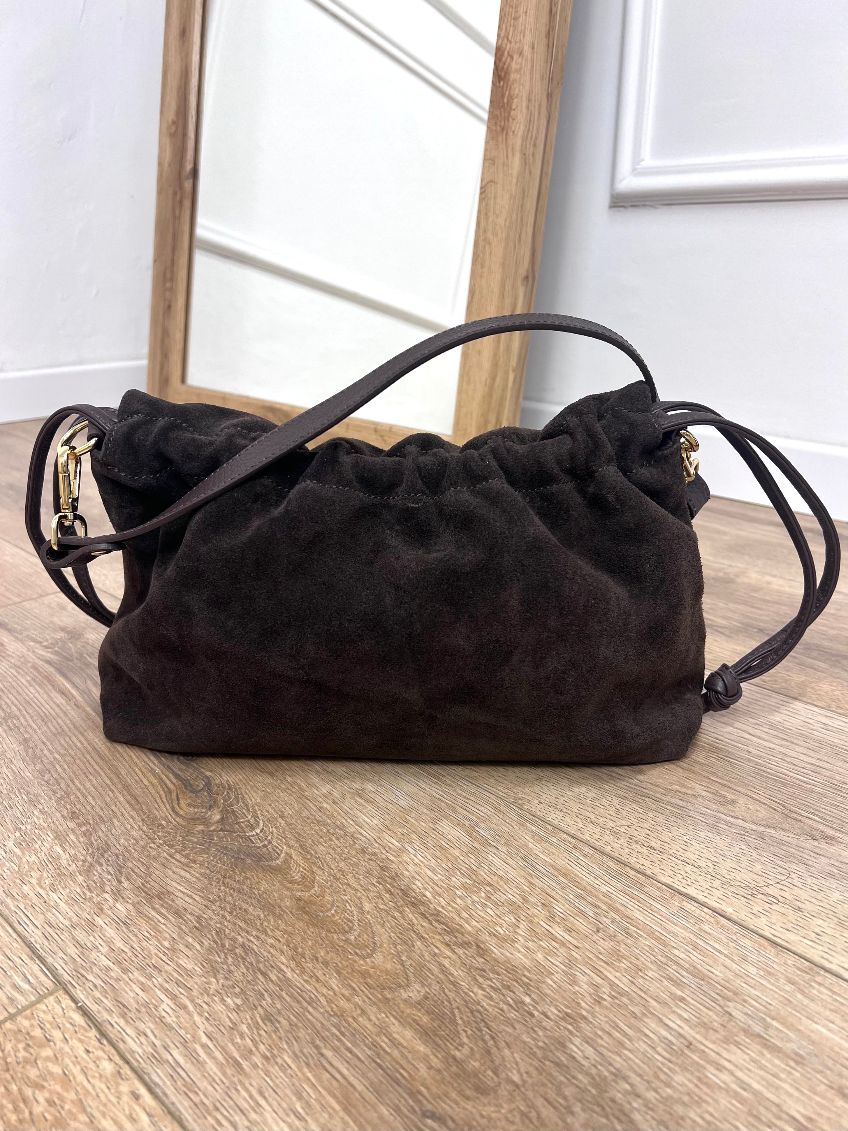 BORSA POUCH ARRICCIATA CAMOSCIO BROOKLYN MORO