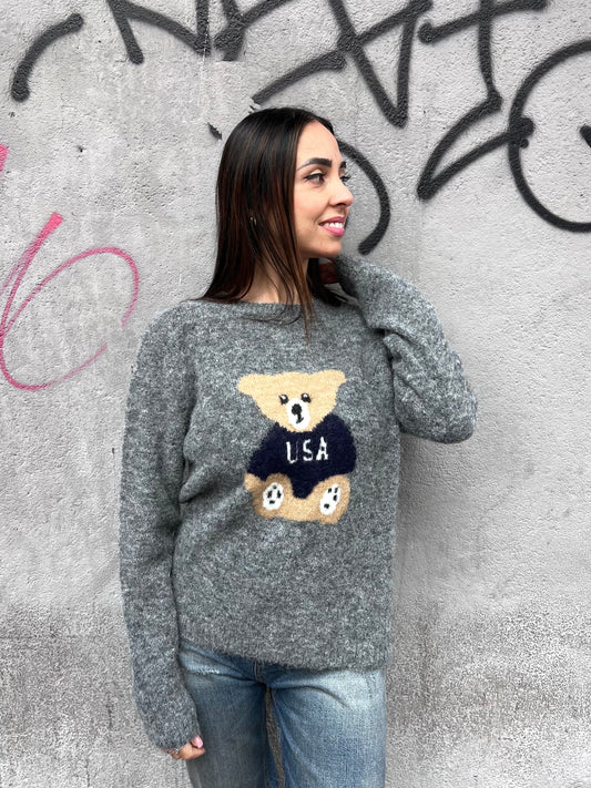 SUSY MIX MAGLIONCINO TEDDY TEO GRIGIO