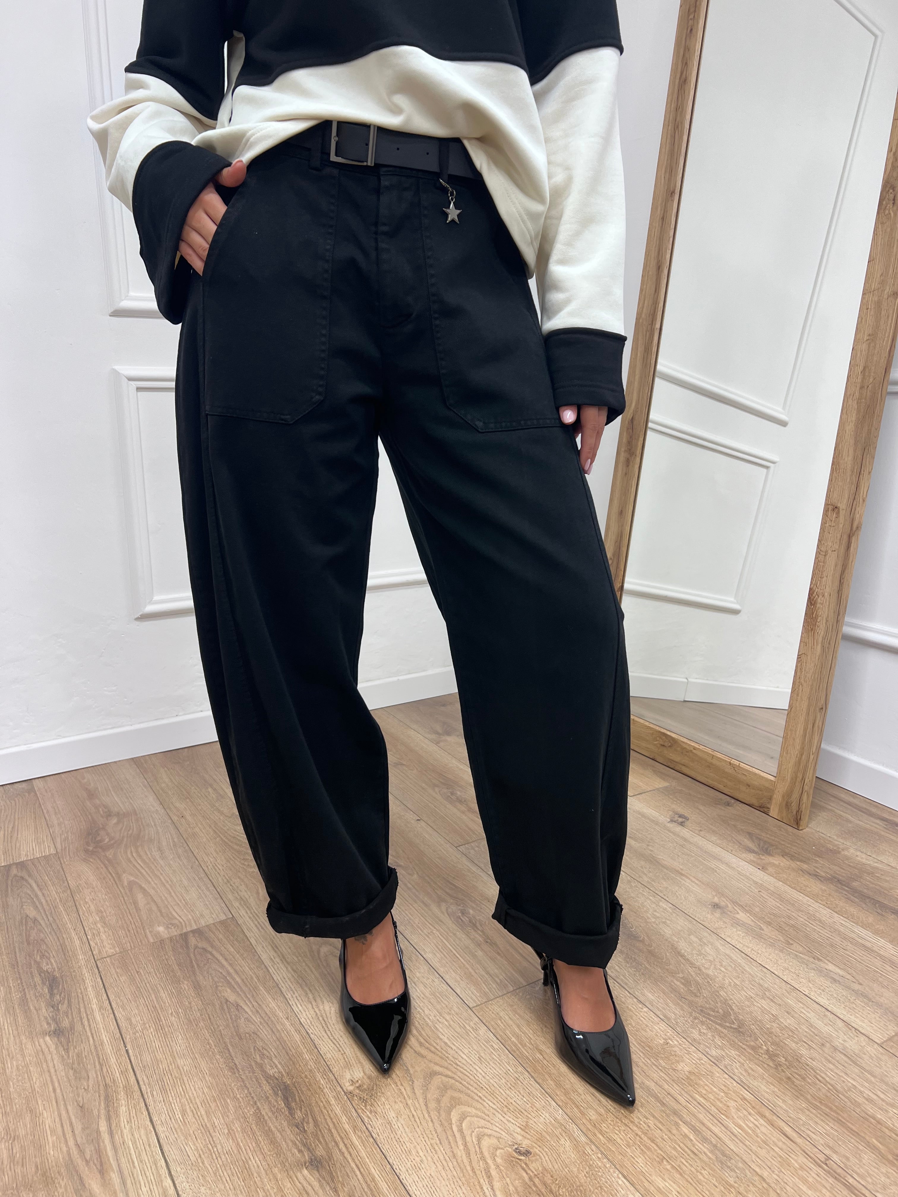 PANTALONE BALLON STELLINA TELA DENIM NERO SUSY MIX