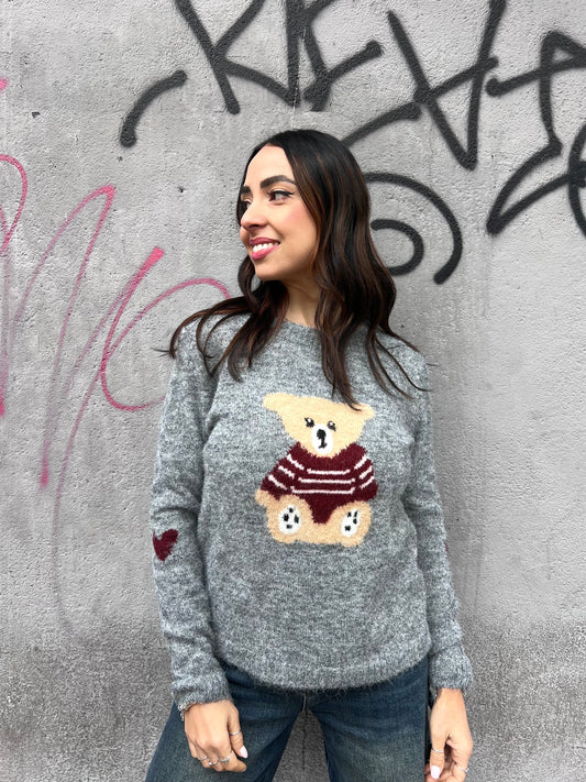 SUSY MIX MAGLIA COLLO GIRO ORSETTO LOVE GRIGIO