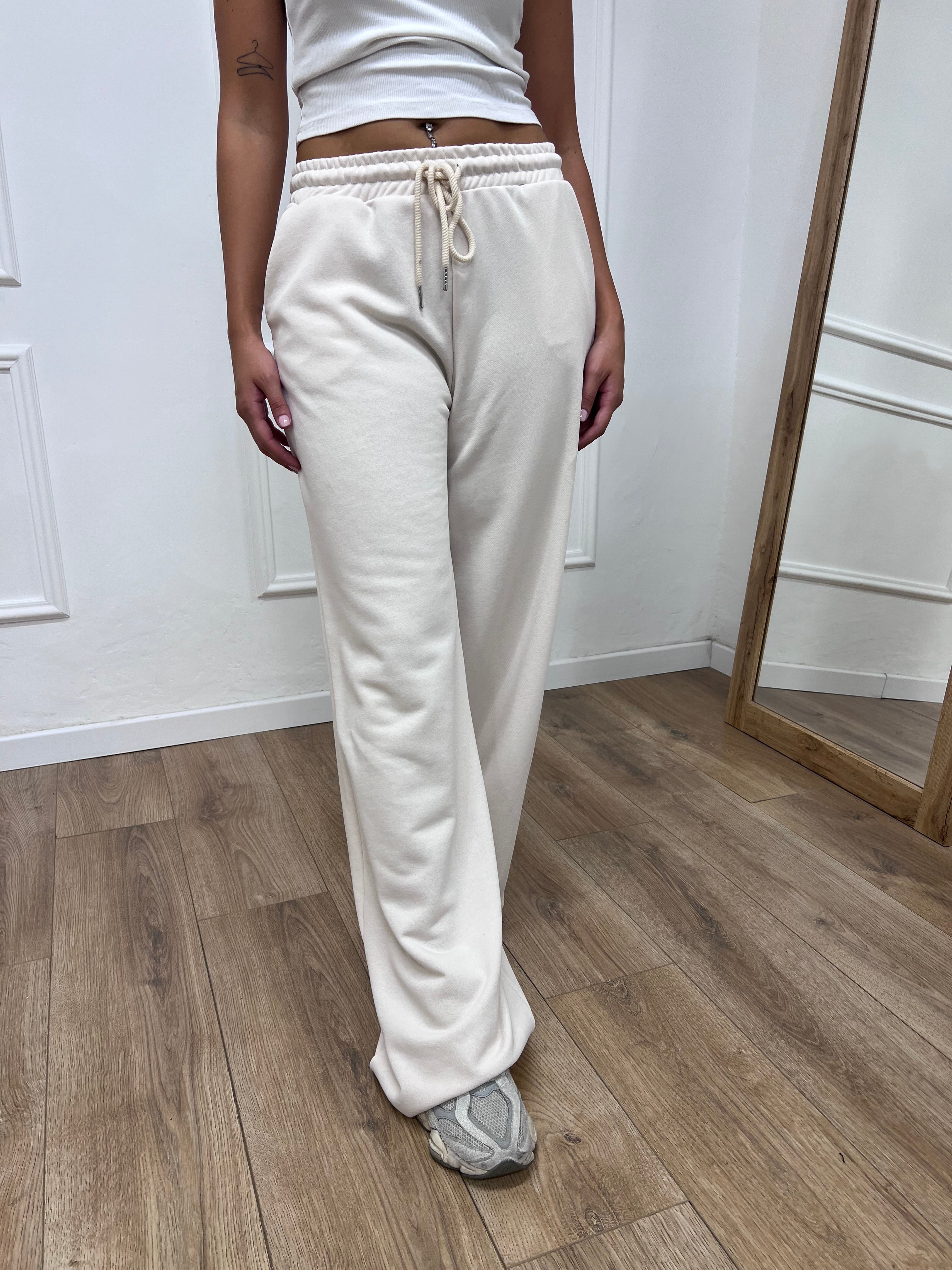 PANTALONE FELPA PALAZZO CON LACCIO SARA LATTE